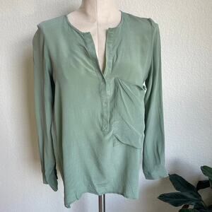 Zara woman mauve green silk long sleeve blouse womens XS